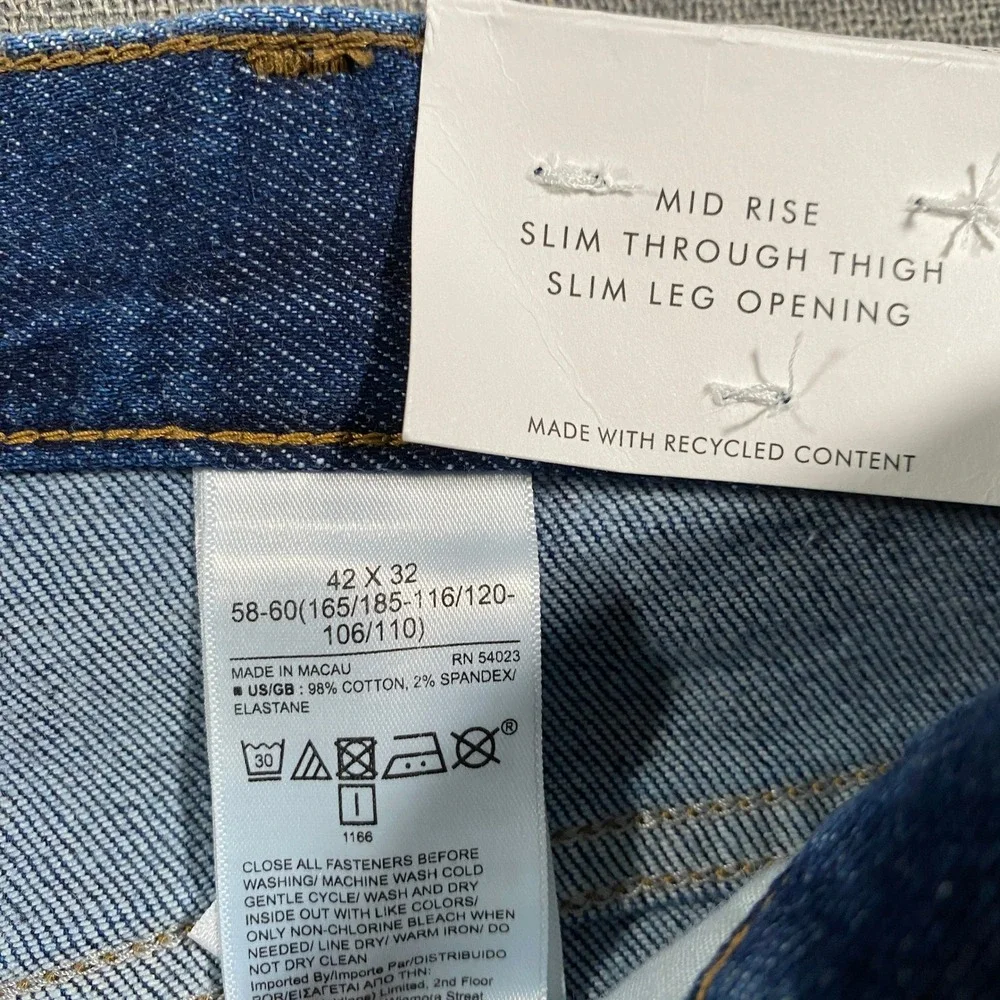 NWT Banana Republic Slim Fit Jeans Mens 42x32 Blue Mid Rise‎ Stretch Medium Wash
